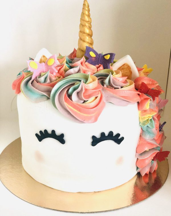 handcrafted childrens colourful unicorn gourmet birthday cake