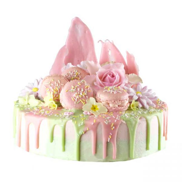 Gourmet pink and green luxury summer celebration cake