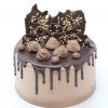 Egg-free gourmet luxury chocolate celebration cake with drip topping